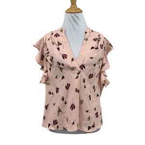 Joie Blouse Womens XS Extra Small Baby Pink Multi Ashtina Floral Ruffle Sleeves